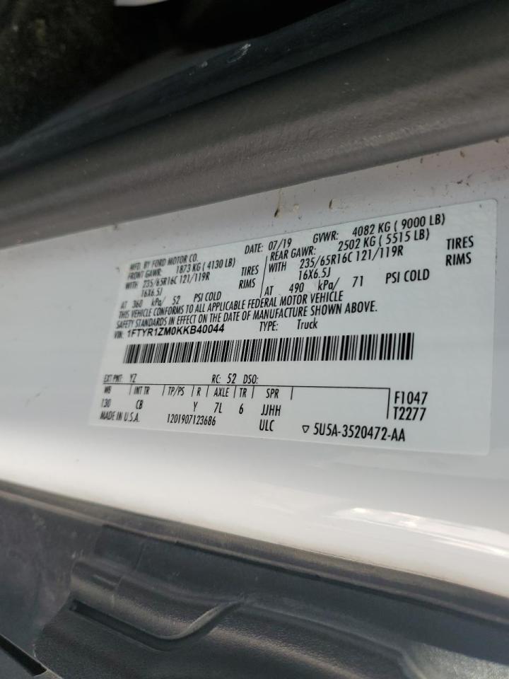 2019 Ford Transit 250 Utility / Service Van VIN: 1FTYR1ZM0KKB40044 Lot: 92862685