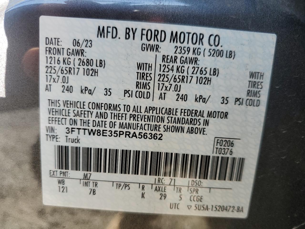 2023 Ford Maverick Xl VIN: 3FTTW8E35PRA56362 Lot: 91300815