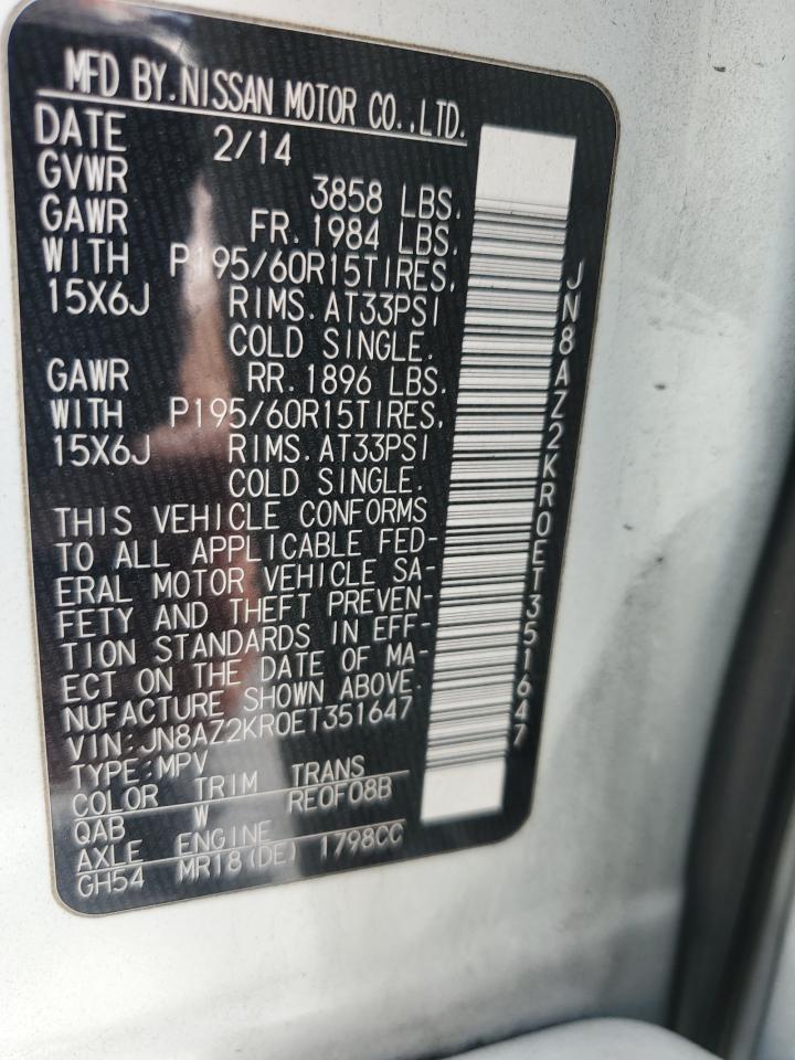 2014 Nissan Cube S VIN: JN8AZ2KR0ET351647 Lot: 92088275