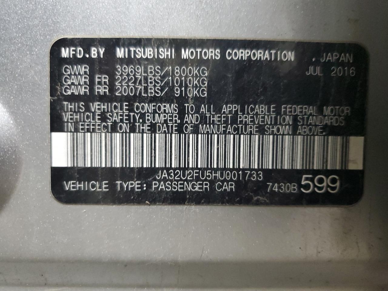 2017 Mitsubishi Lancer Es VIN: JA32U2FU5HU001733 Lot: 91606325