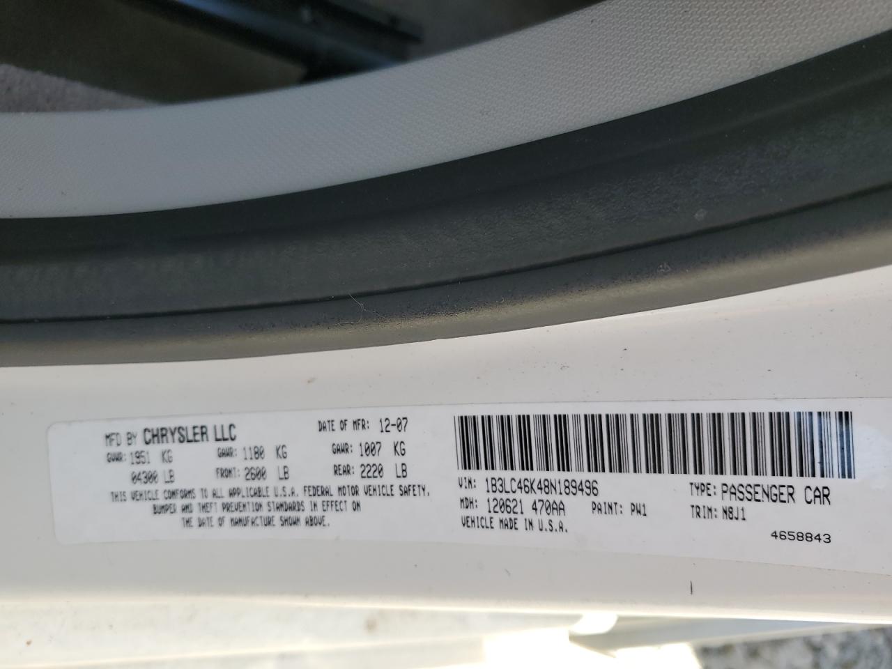 2008 Dodge Avenger Se VIN: 1B3LC46K48N189496 Lot: 93626475