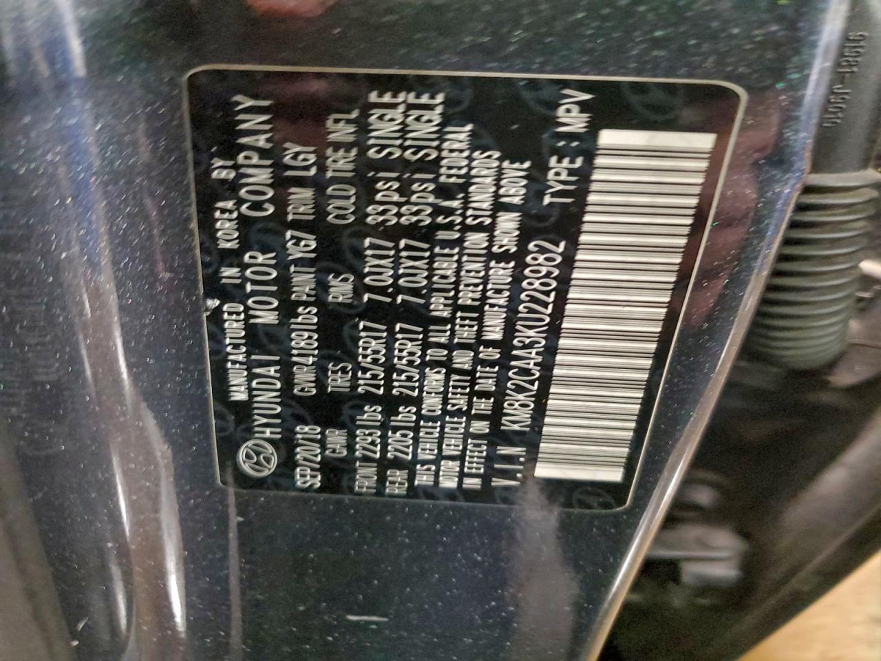 2019 Hyundai Kona Sel VIN: KM8K2CAA3KU228982 Lot: 94165615