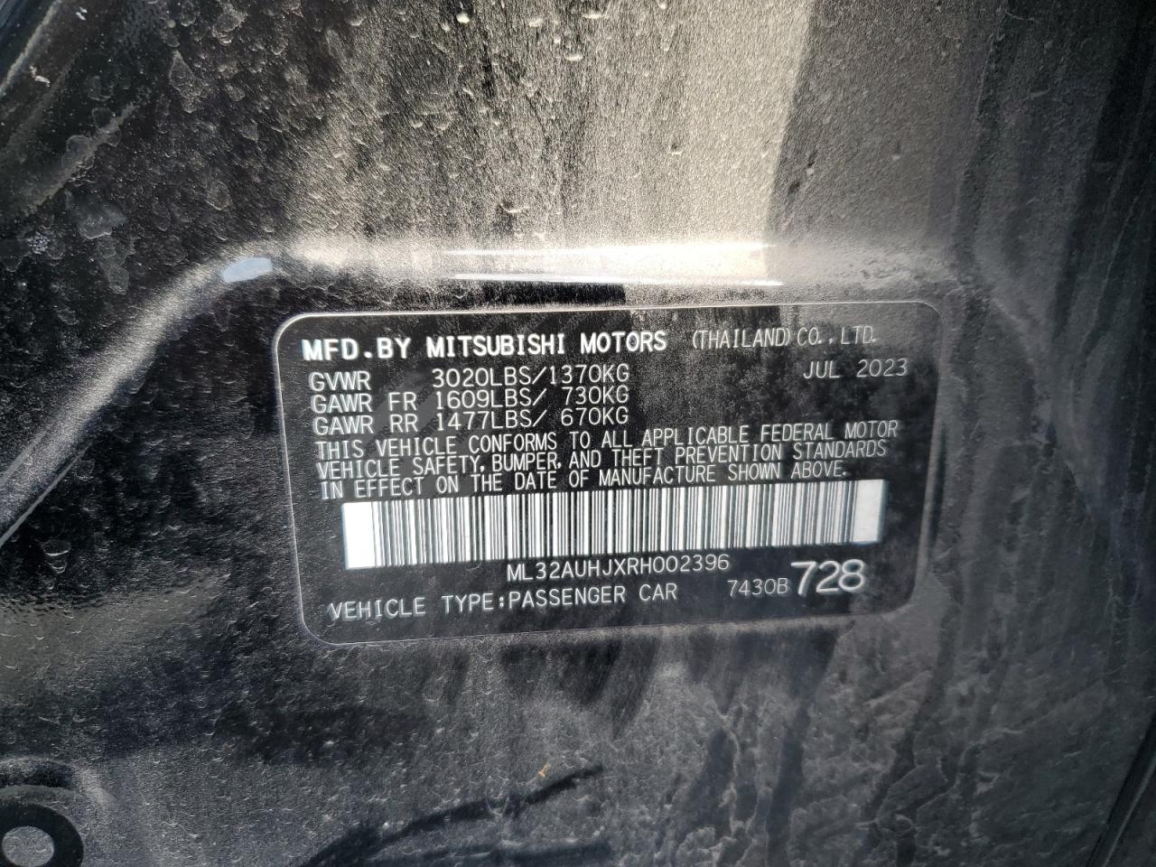 2024 Mitsubishi Mirage Es VIN: ML32AUHJXRH002396 Lot: 92992275