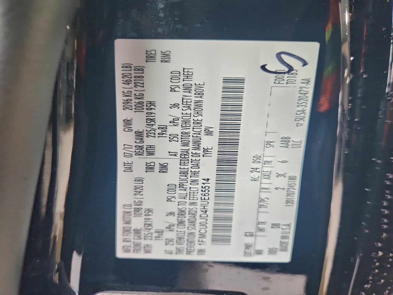 2017 Ford Escape Titanium VIN: 1FMCU0JD4HUE65514 Lot: 94117285