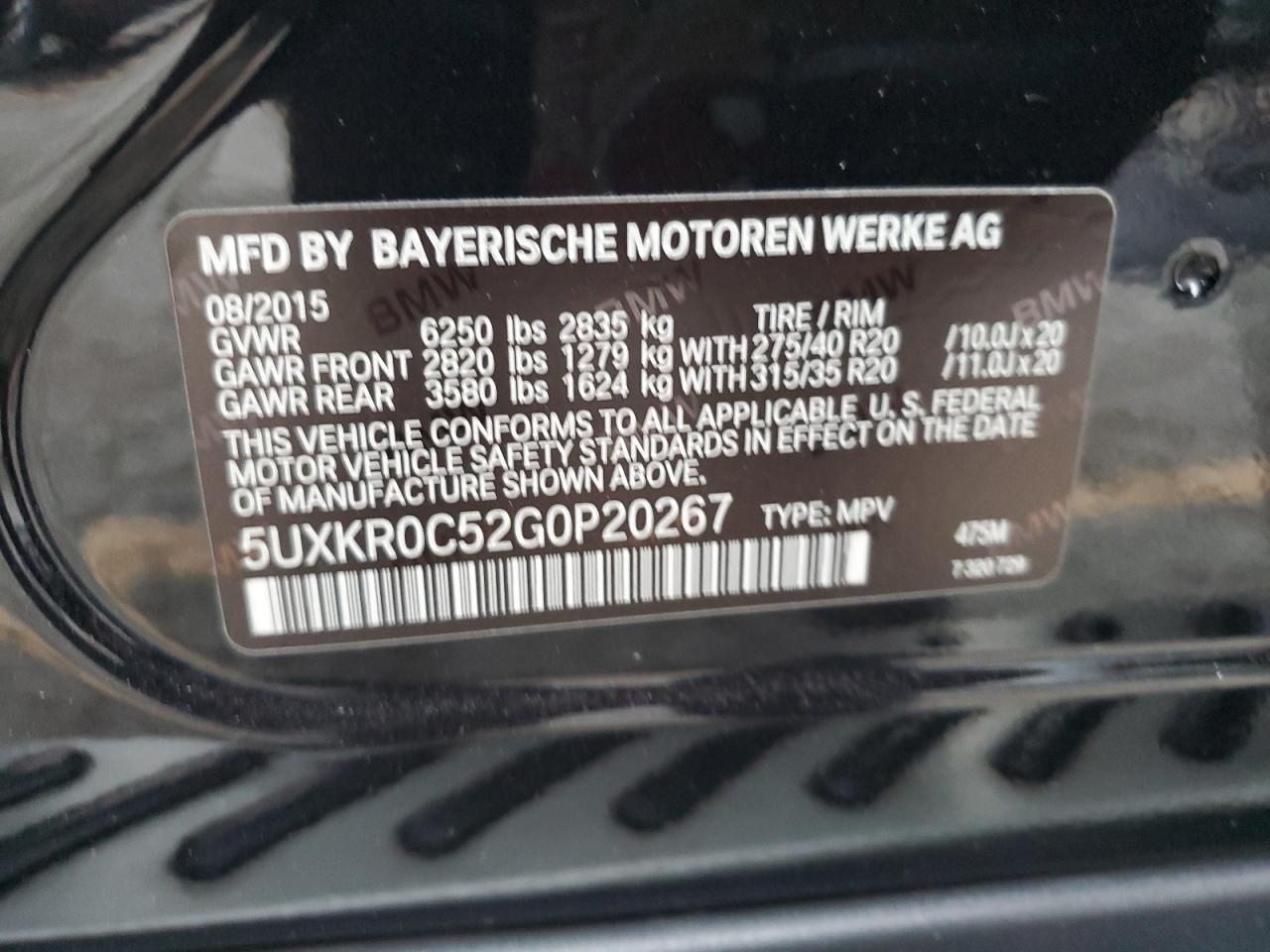 2016 BMW X5 xDrive35I VIN: 5UXKR0C52G0P20267 Lot: 92737865