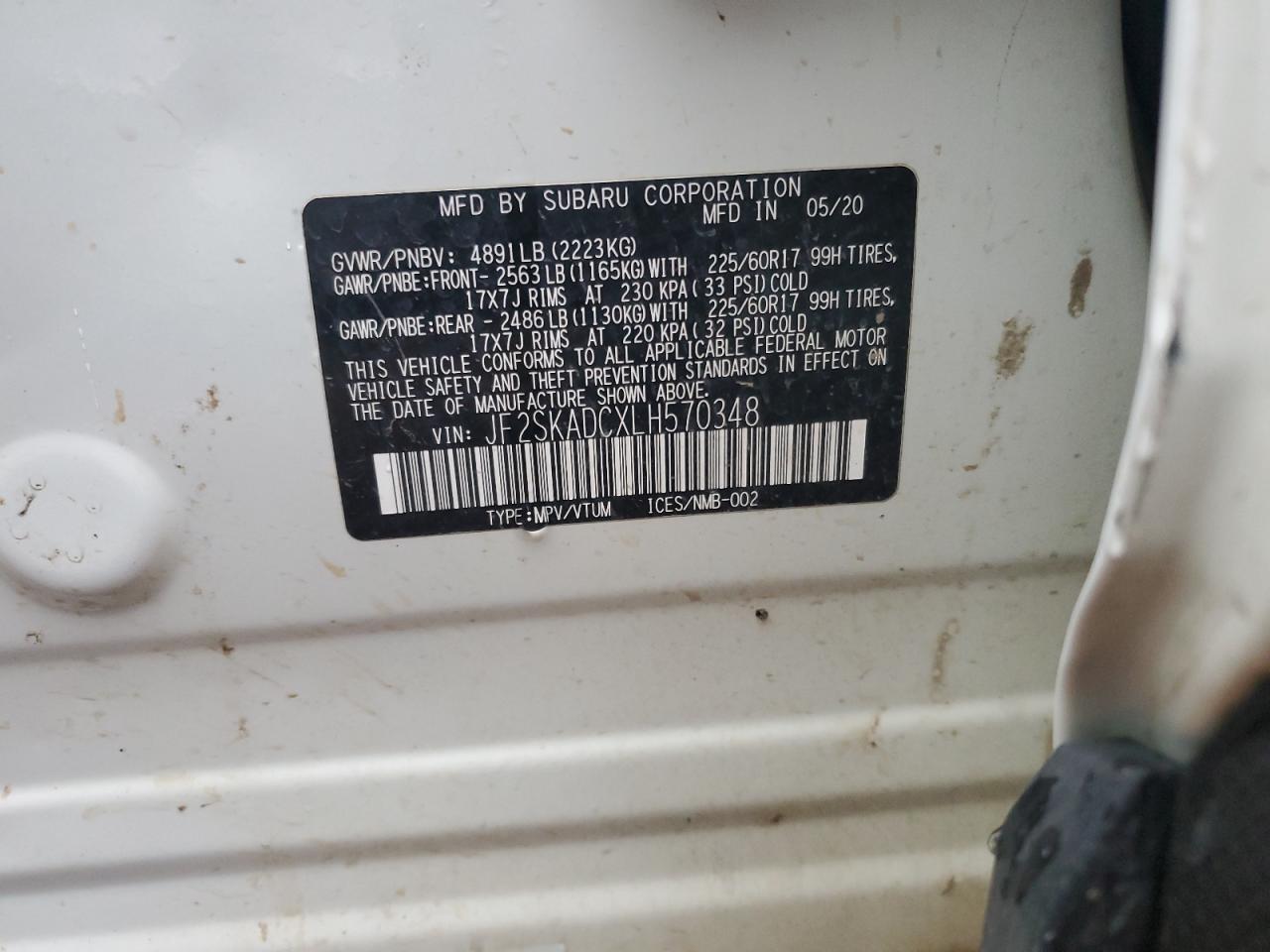 2020 Subaru Forester VIN: JF2SKADCXLH570348 Lot: 93101115