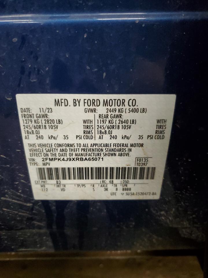 2024 Ford Edge Sel VIN: 2FMPK4J9XRBA65071 Lot: 92927035