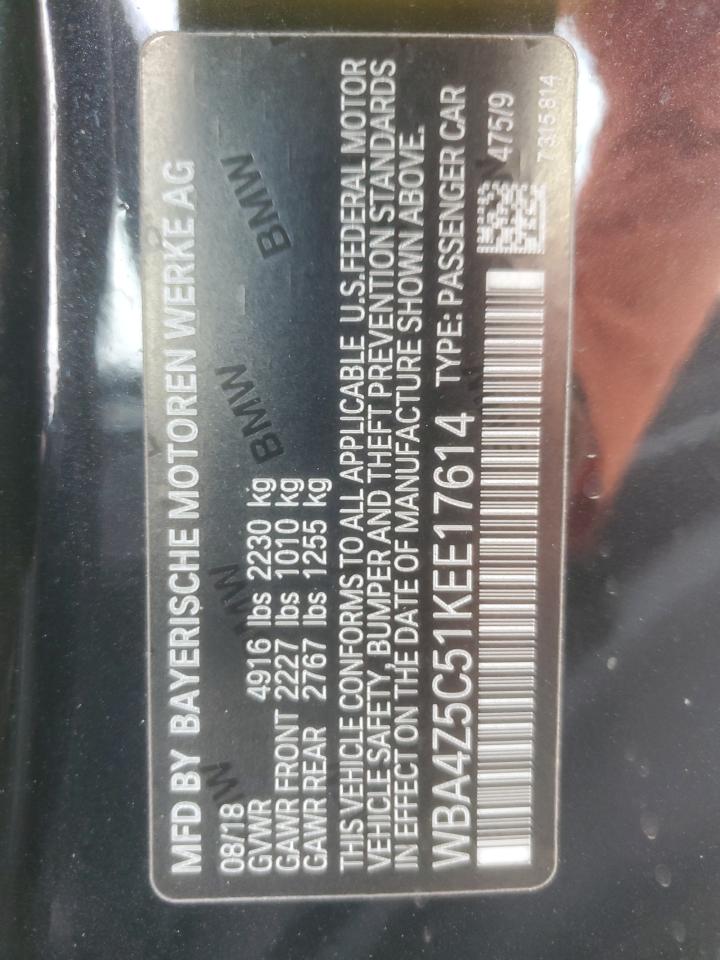 2019 BMW 440I VIN: WBA4Z5C51KEE17614 Lot: 92027385