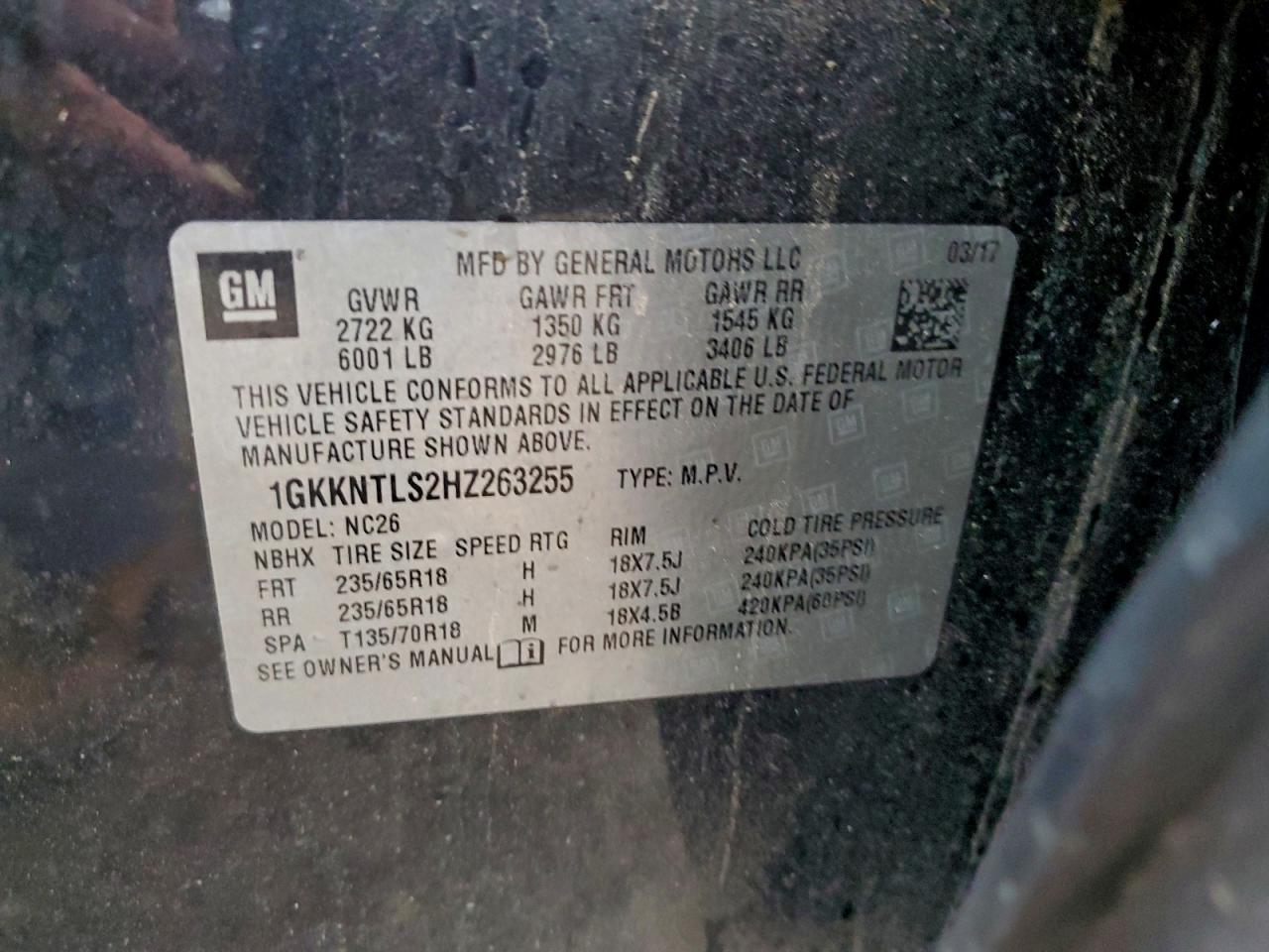2017 GMC Acadia All Terrain VIN: 1GKKNTLS2HZ263255 Lot: 94736355