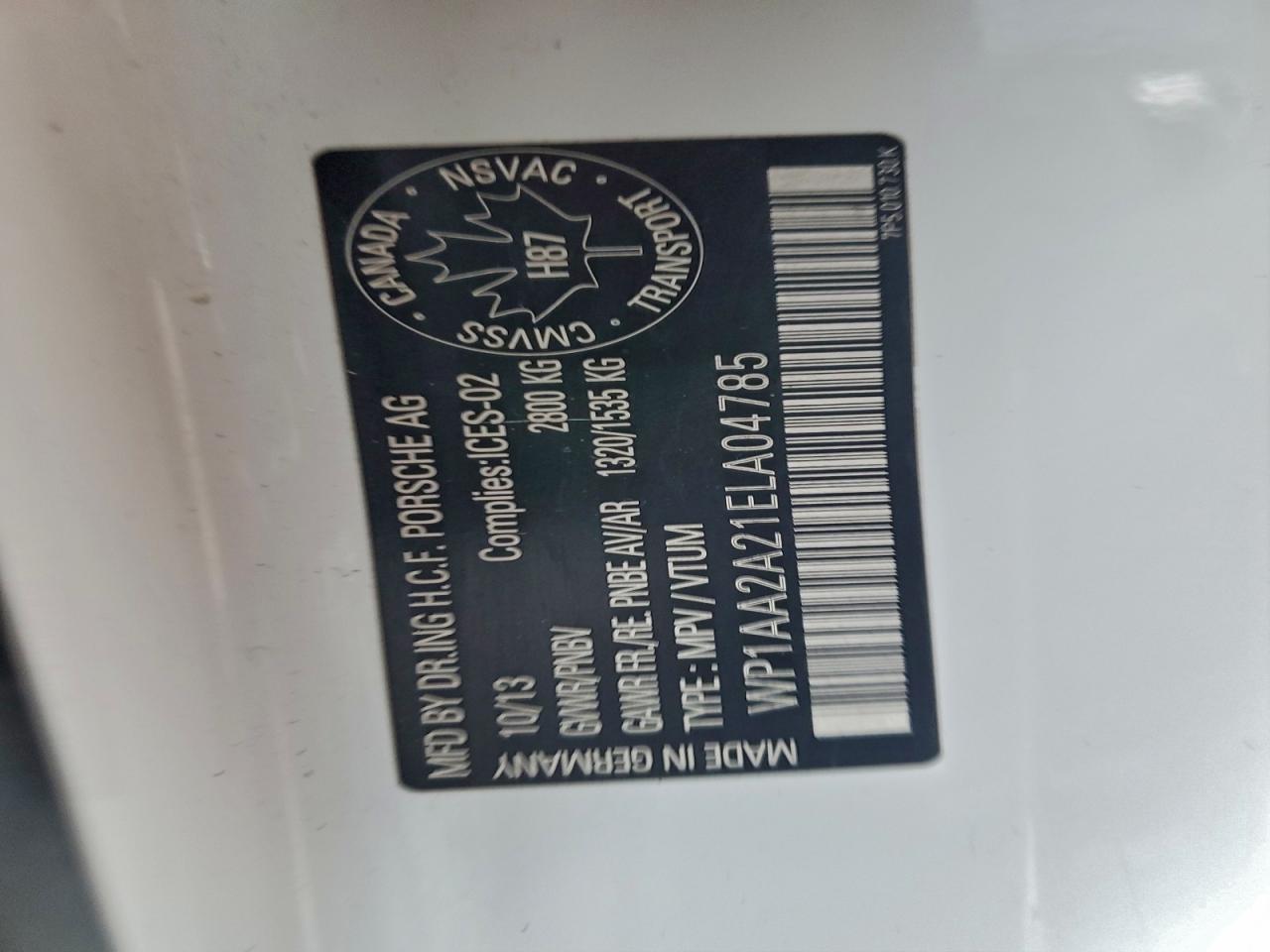 2014 Porsche Cayenne VIN: WP1AA2A21ELA04785 Lot: 94327795