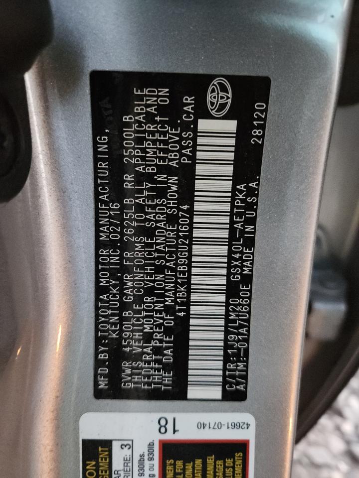 2016 Toyota Avalon Xle VIN: 4T1BK1EB9GU216074 Lot: 91674095