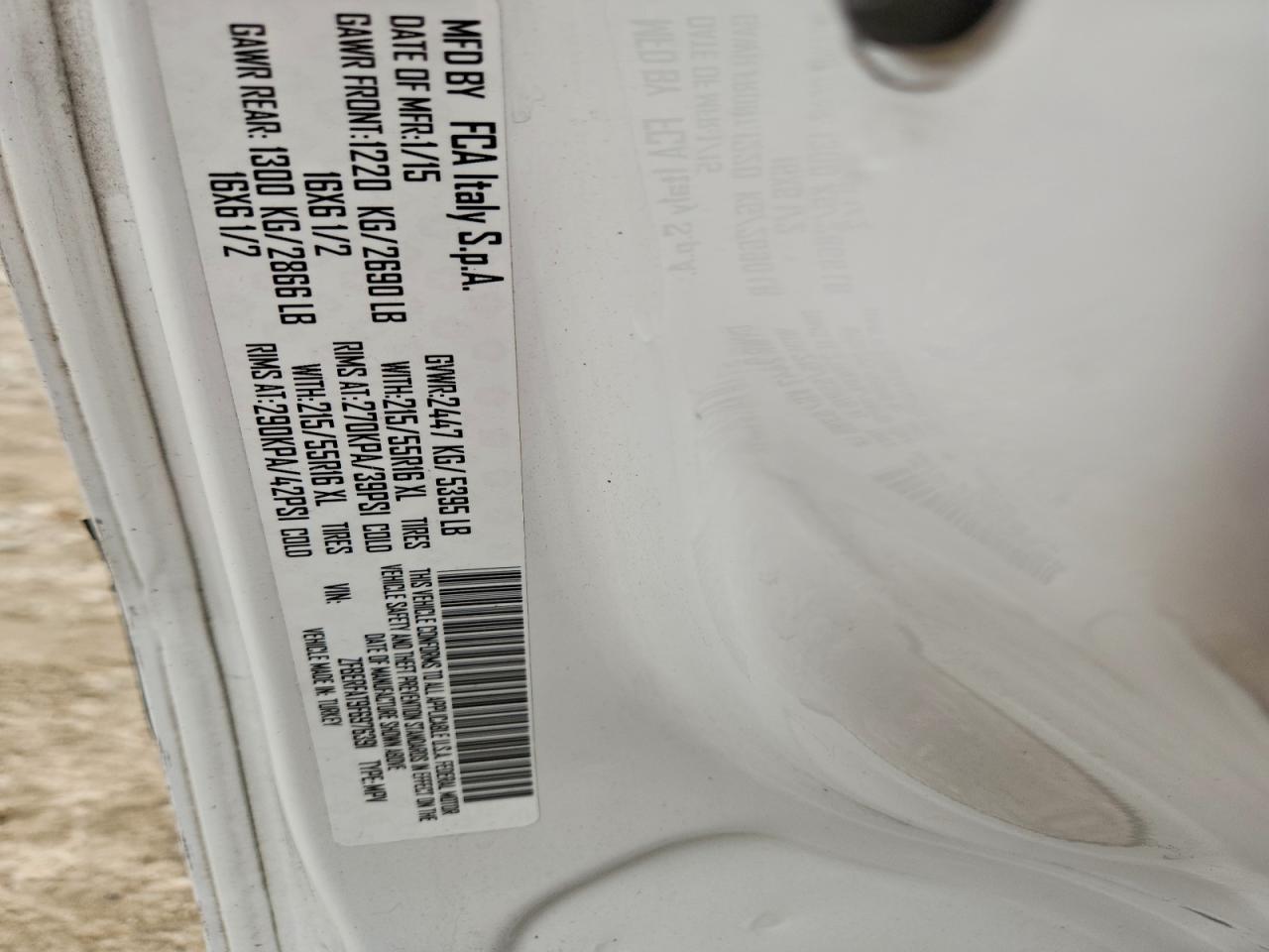 2015 Ram Promaster City VIN: ZFBERFAT9F6976391 Lot: 94303405