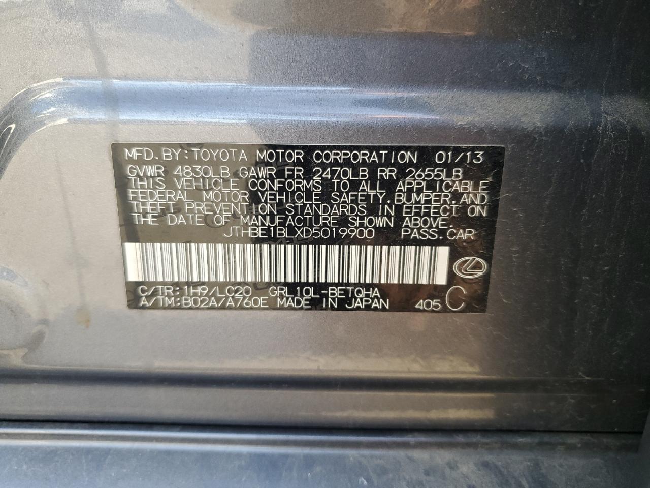 2013 Lexus Gs 350 VIN: JTHBE1BLXD5019900 Lot: 92256625