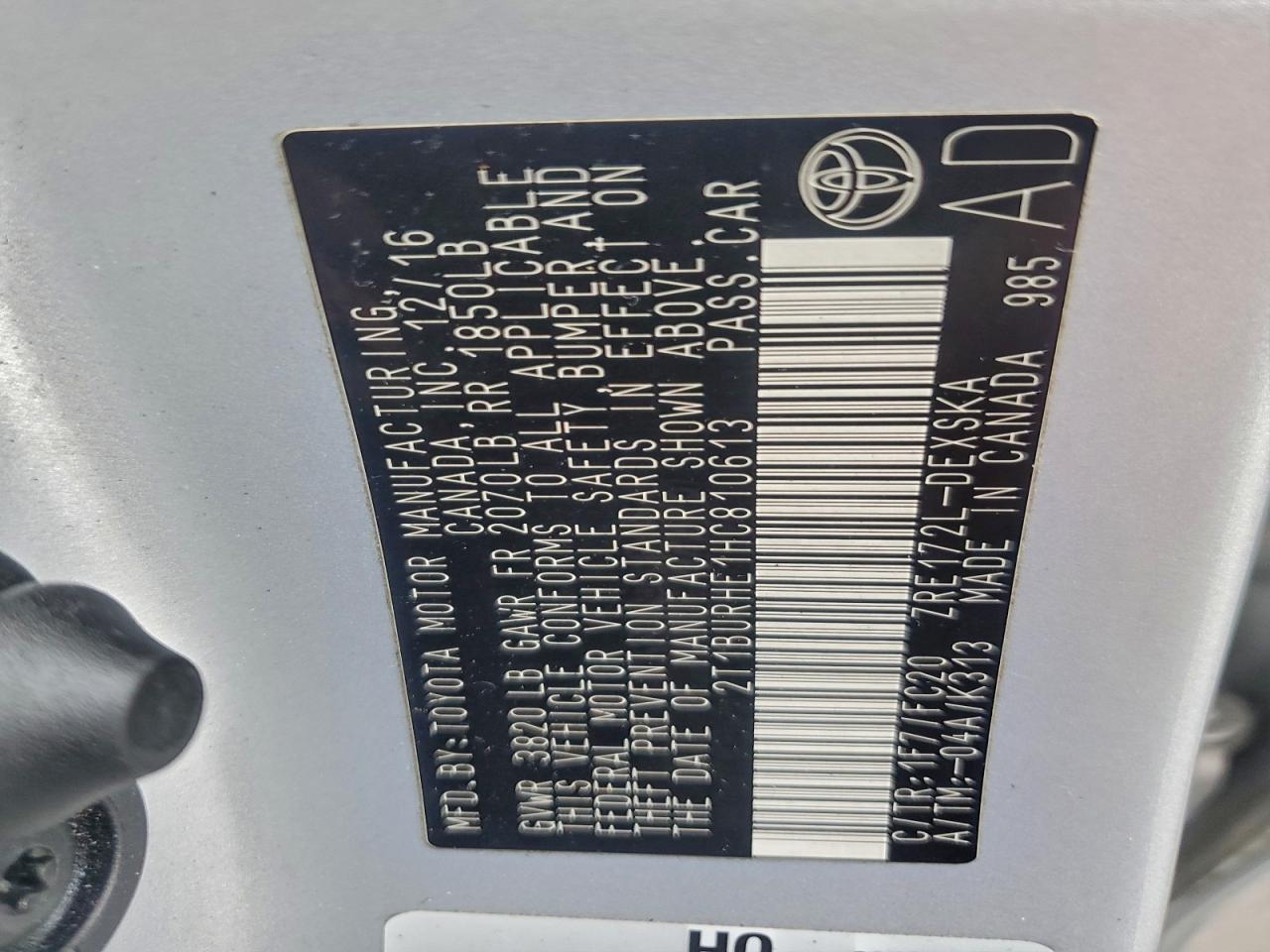 2017 Toyota Corolla L VIN: 2T1BURHE1HC810613 Lot: 94525855