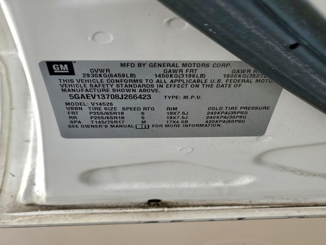 2008 Buick Enclave Cx VIN: 5GAEV13708J266423 Lot: 93609975