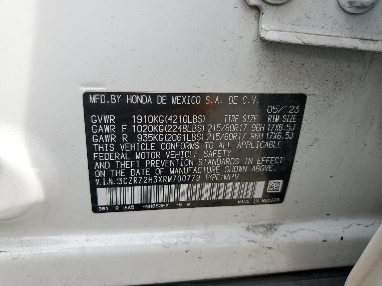 2024 Honda Hr-V Lx VIN: 3CZRZ2H3XRM700779 Lot: 92613355