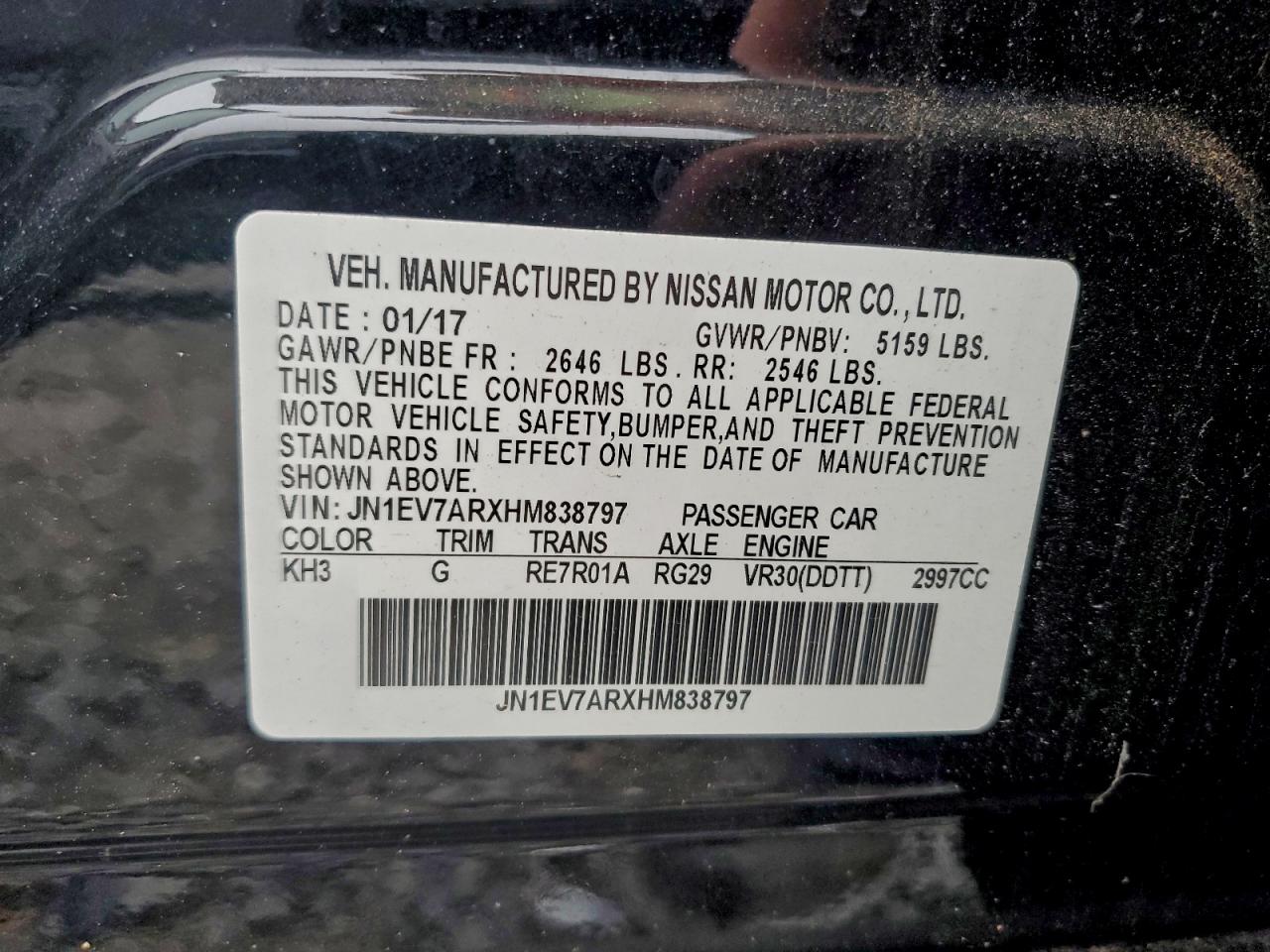 2017 Infiniti Q50 Premium VIN: JN1EV7ARXHM838797 Lot: 94100205