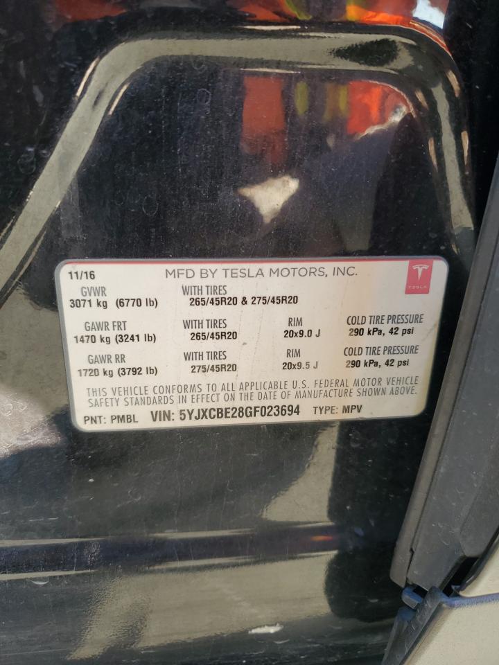 2016 Tesla Model X VIN: 5YJXCBE28GF023694 Lot: 91293375