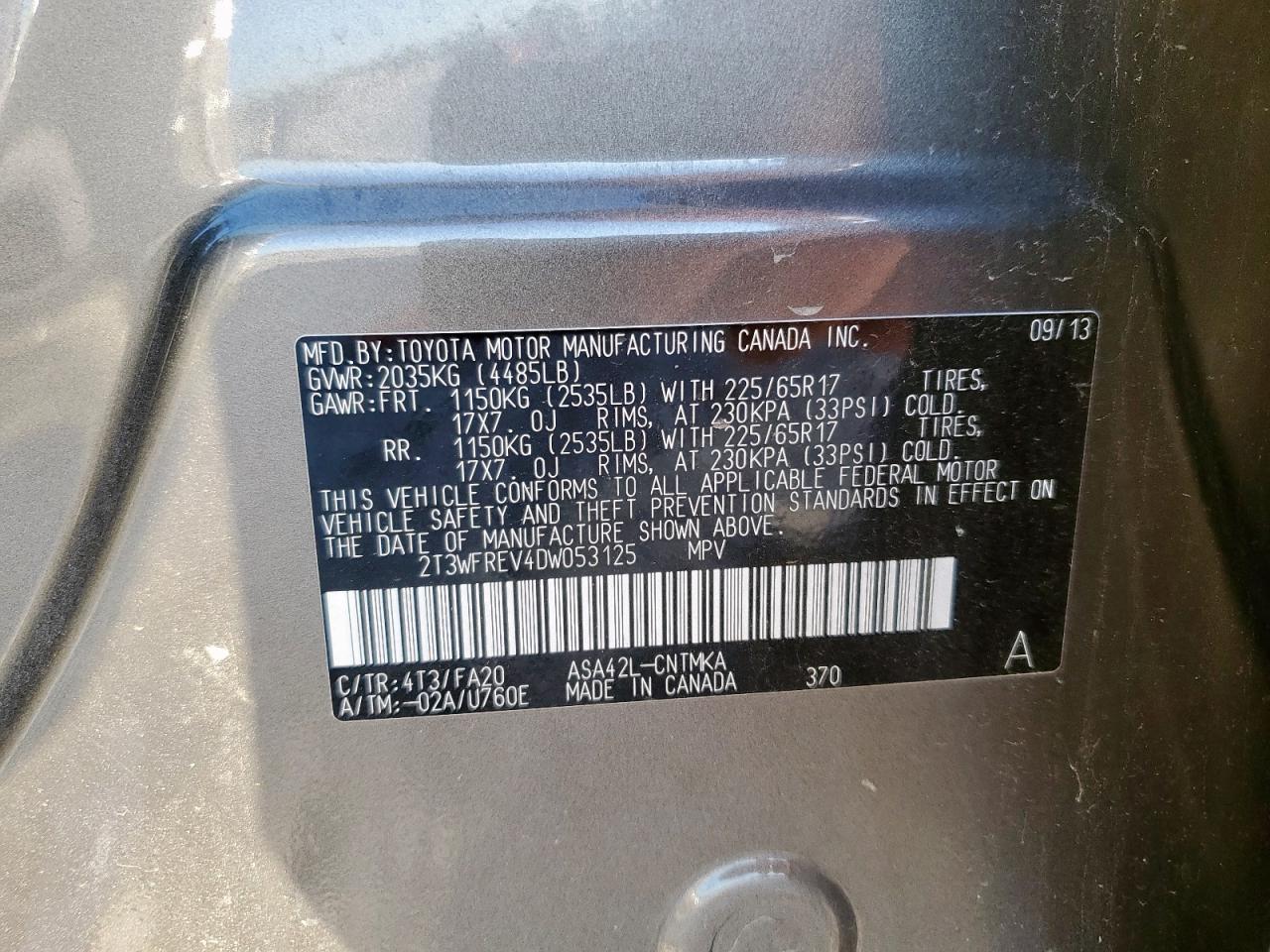 2013 Toyota Rav4 Xle VIN: 2T3WFREV4DW053125 Lot: 92668335