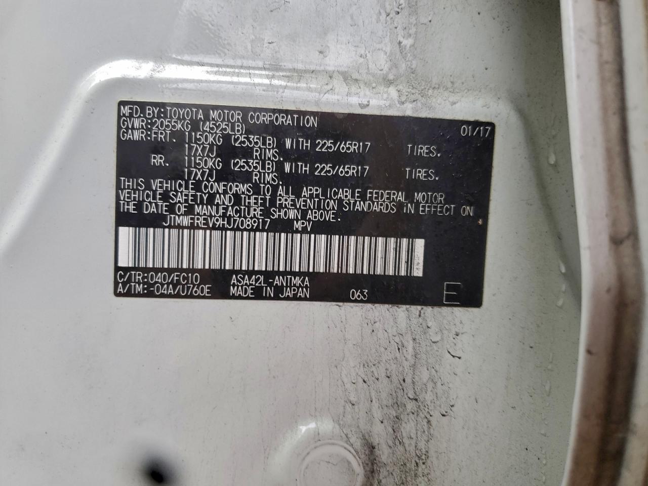 2017 Toyota Rav4 Xle VIN: JTMWFREV9HJ708917 Lot: 93425485