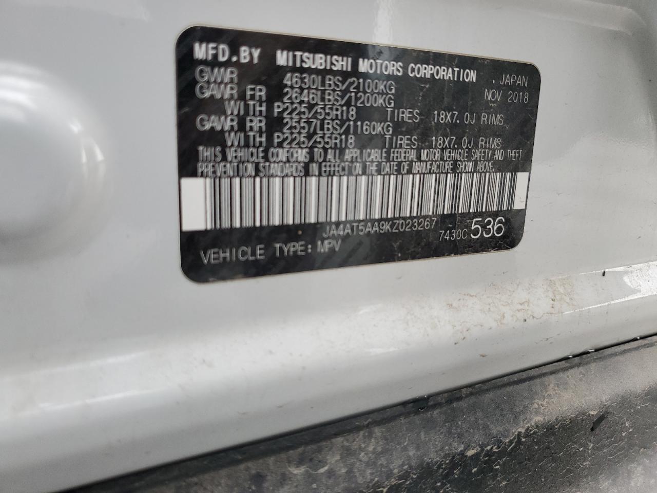 2019 Mitsubishi Eclipse Cross Se VIN: JA4AT5AA9KZ023267 Lot: 93402325