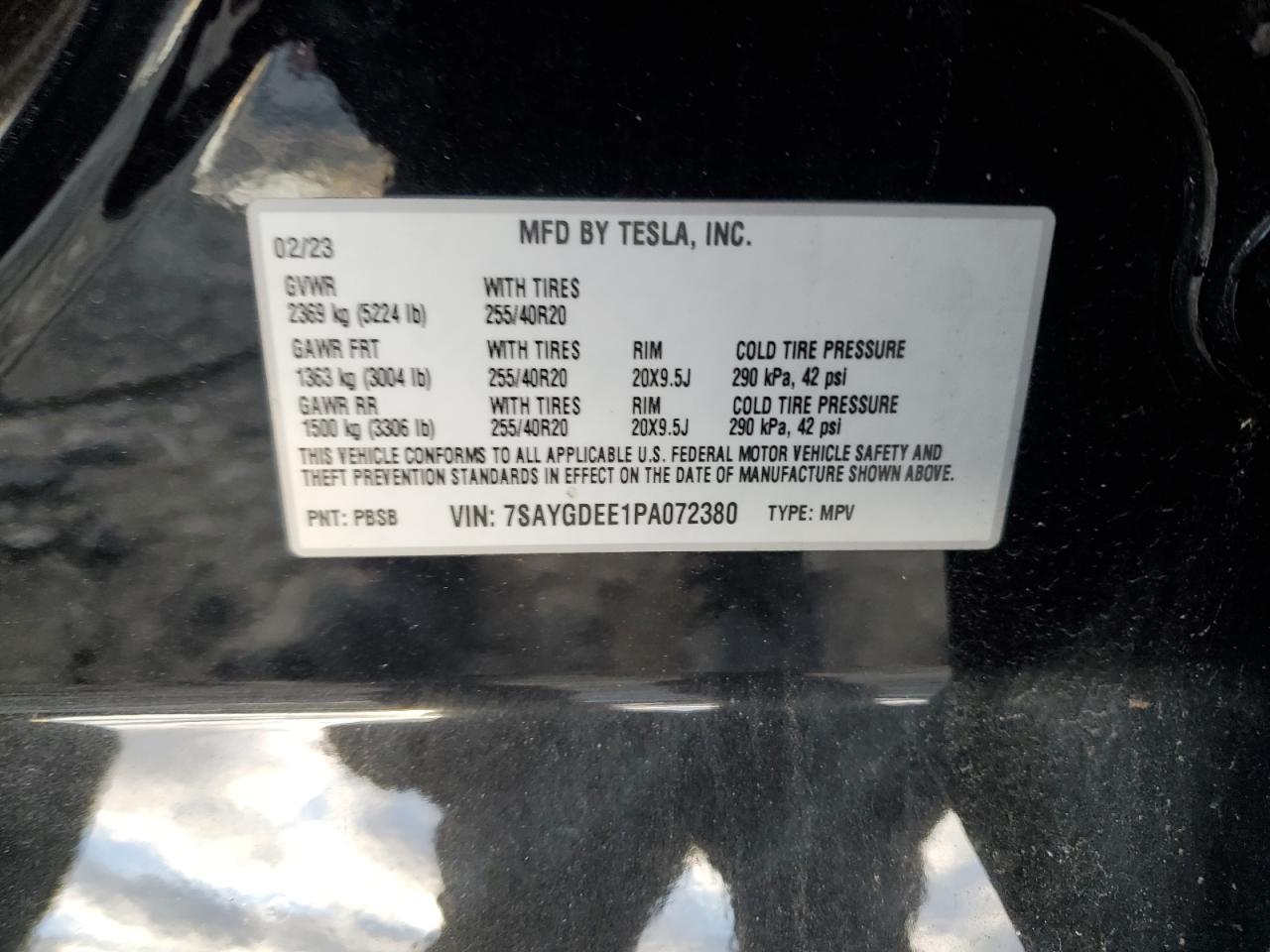 2023 Tesla Model Y VIN: 7SAYGDEE1PA072380 Lot: 91573815