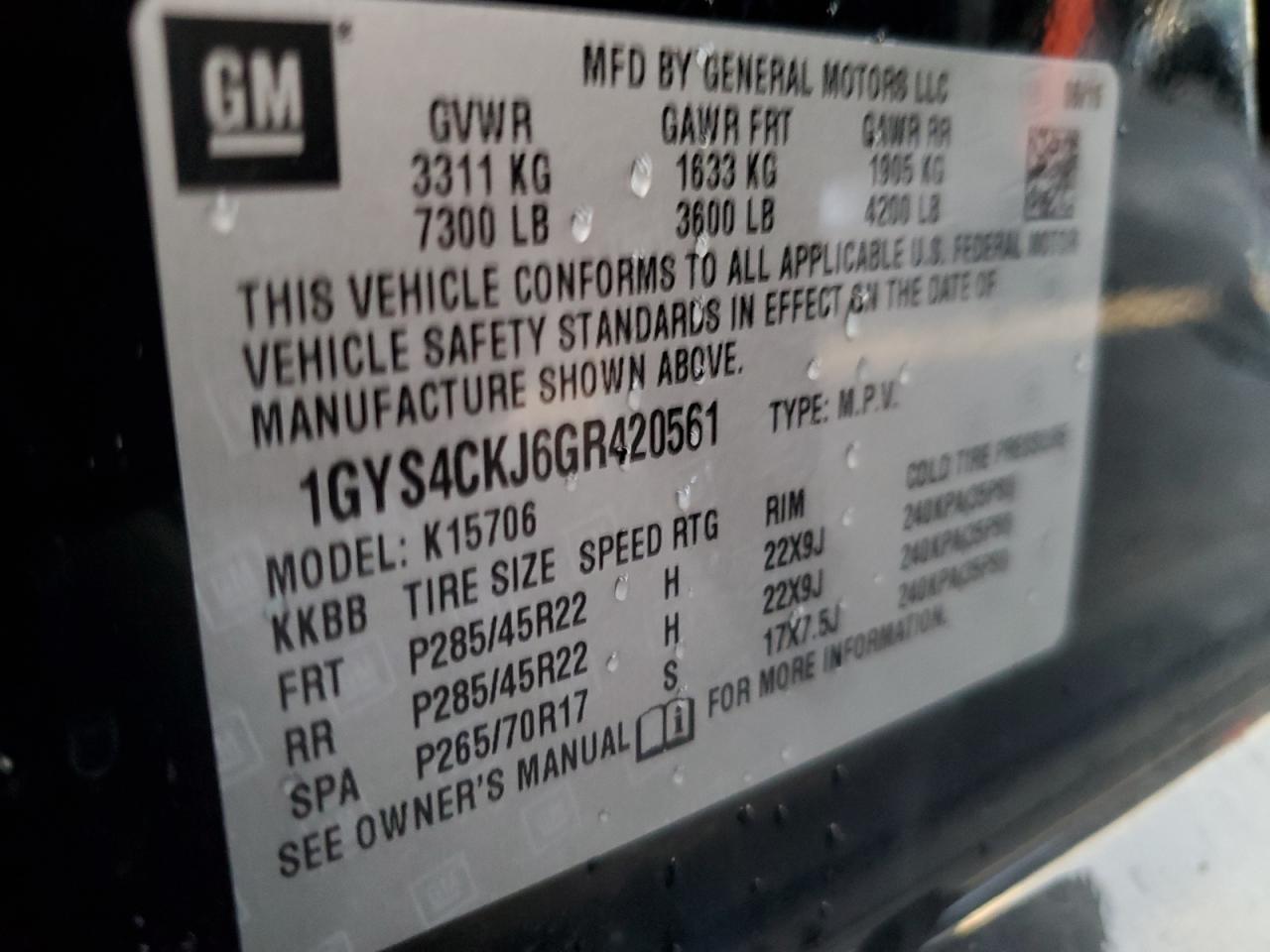 2016 Cadillac Escalade Premium VIN: 1GYS4CKJ6GR420561 Lot: 93482295