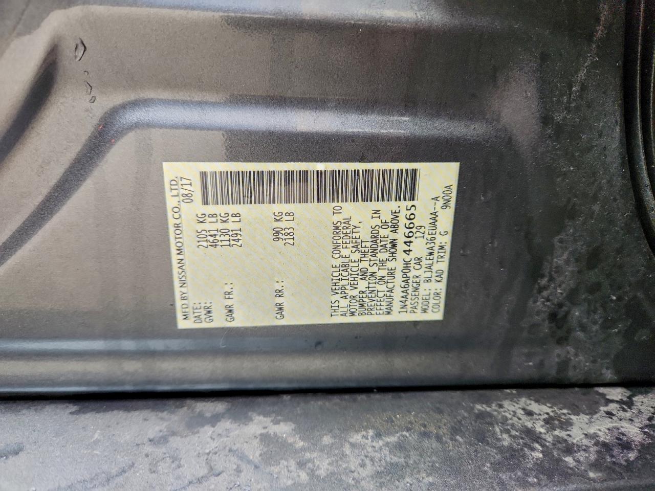 2017 Nissan Maxima 3.5S VIN: 1N4AA6AP0HC446665 Lot: 93880125