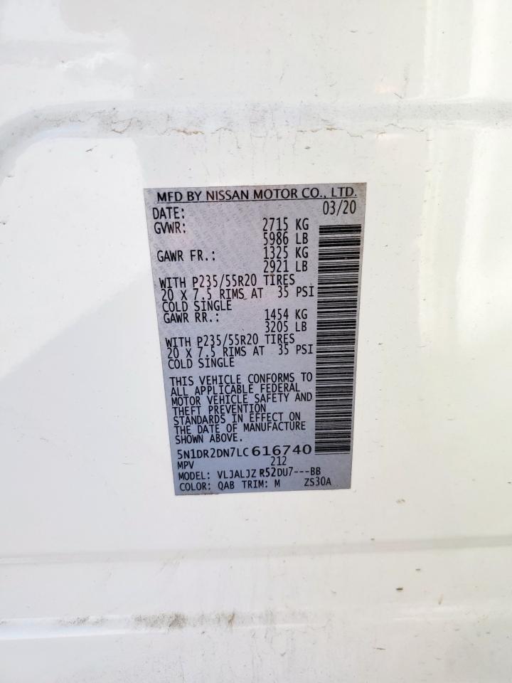 2020 Nissan Pathfinder Platinum VIN: 5N1DR2DN7LC616740 Lot: 92003405