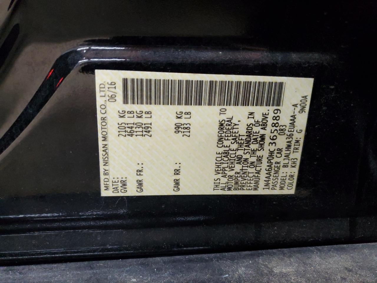 2017 Nissan Maxima 3.5S VIN: 1N4AA6AP0HC365889 Lot: 85430305