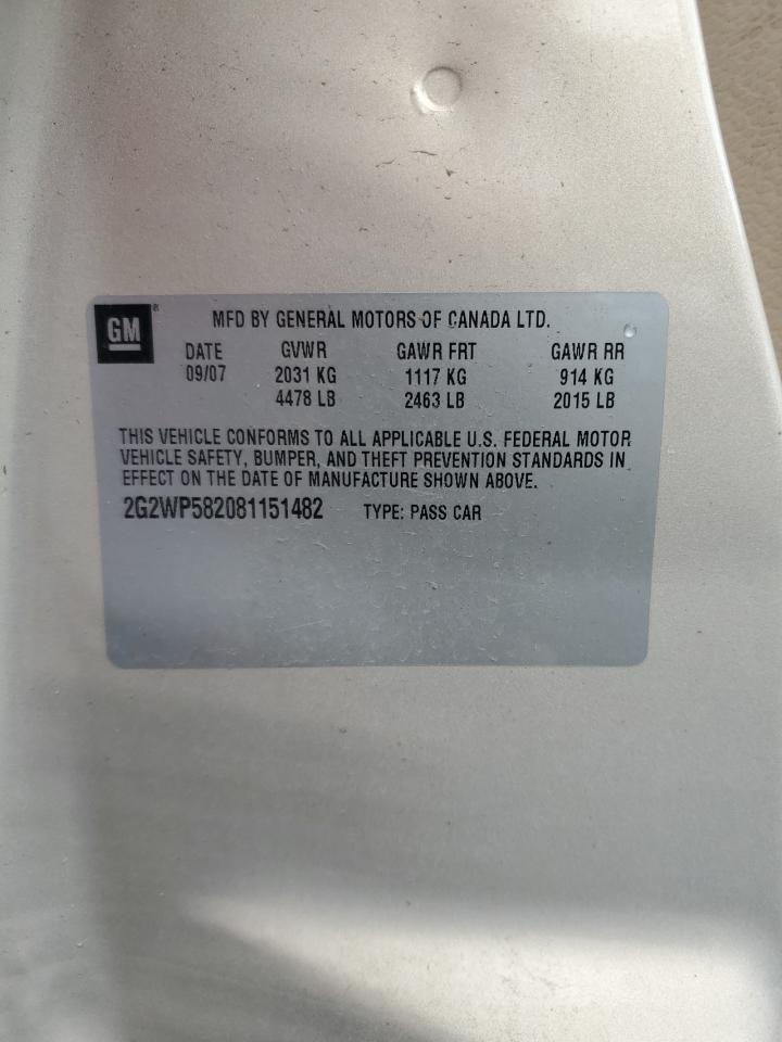 2008 Pontiac Grand Prix VIN: 2G2WP582081151482 Lot: 92677635