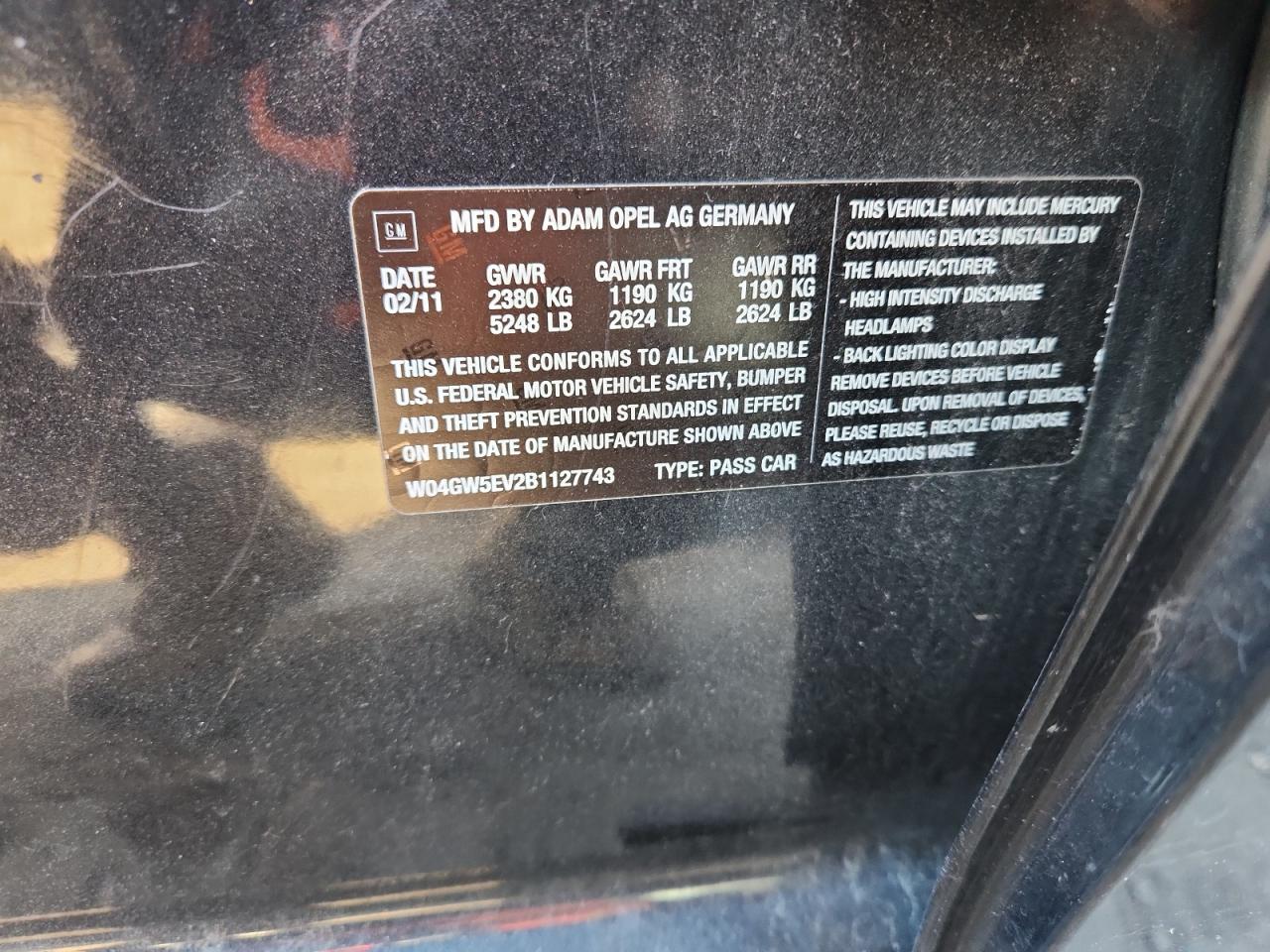 2011 Buick Regal Cxl VIN: W04GW5EV2B1127743 Lot: 92385495