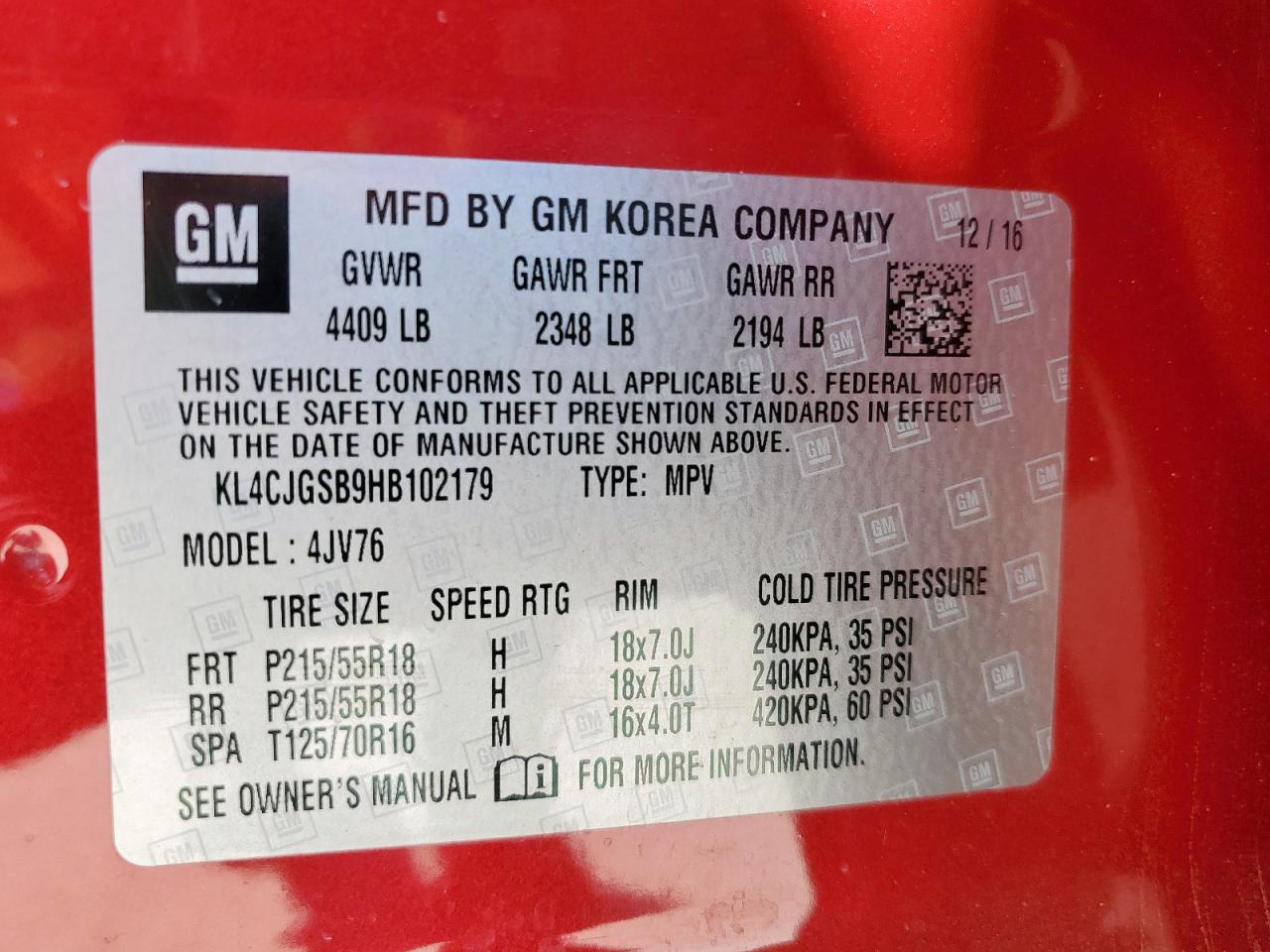 2017 Buick Encore Essence VIN: KL4CJGSB9HB102179 Lot: 91451055