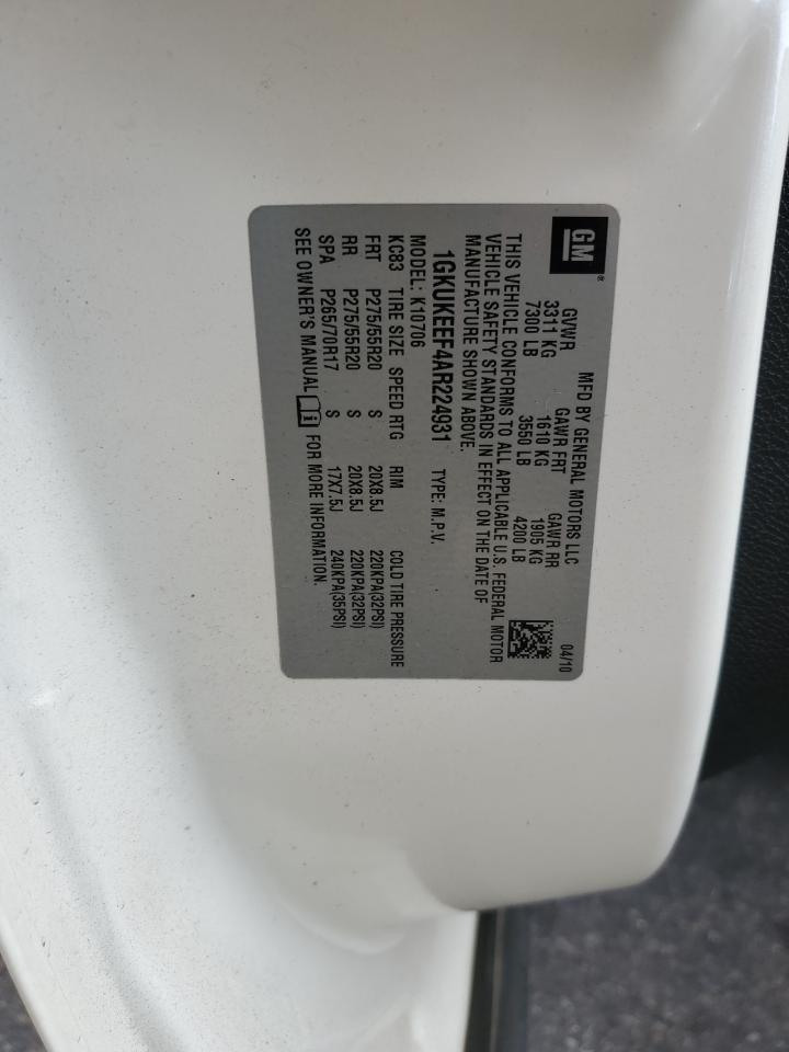 2010 GMC Yukon Denali VIN: 1GKUKEEF4AR224931 Lot: 92301945