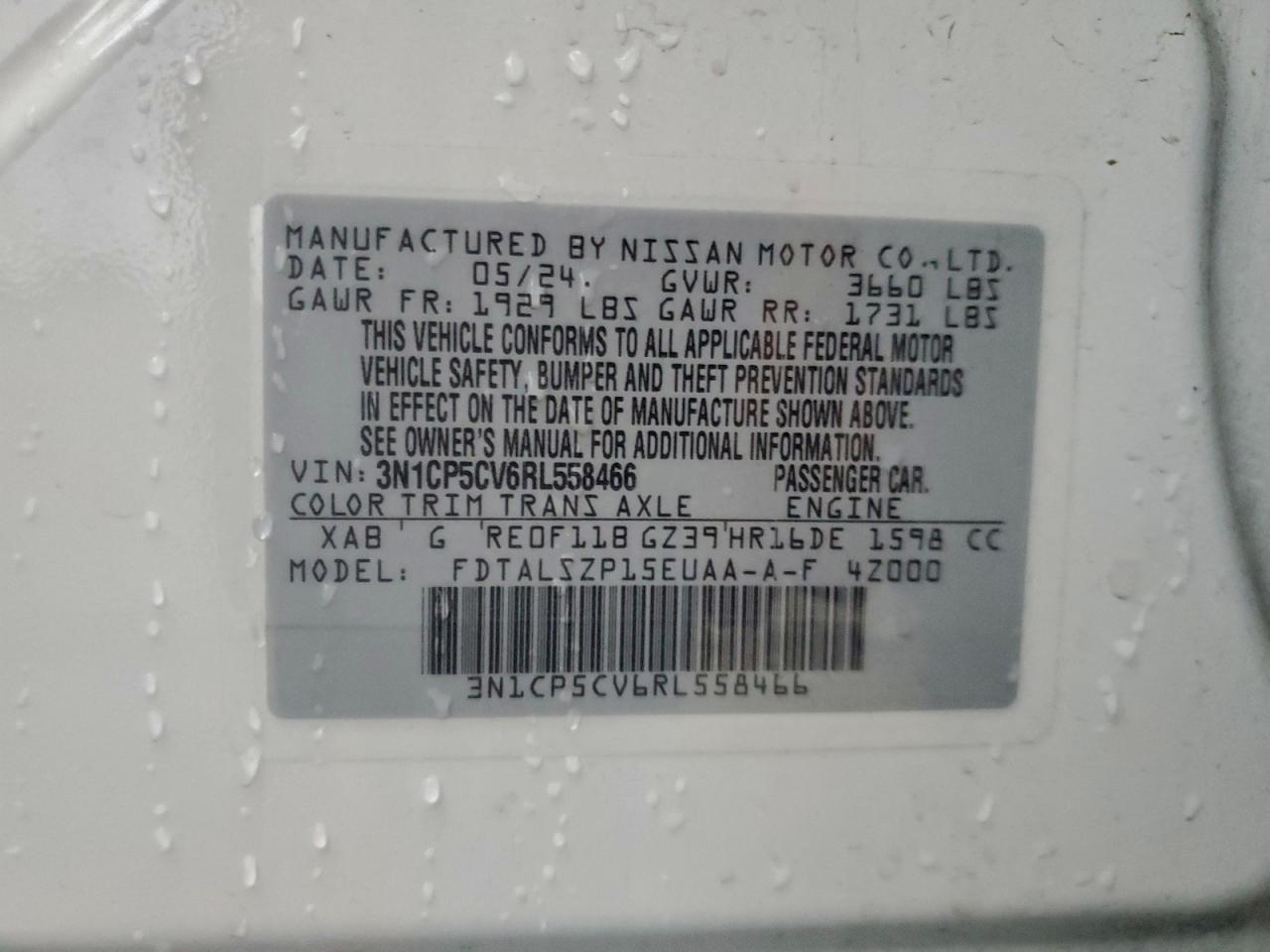 2024 Nissan Kicks Sv VIN: 3N1CP5CV6RL558466 Lot: 94051335