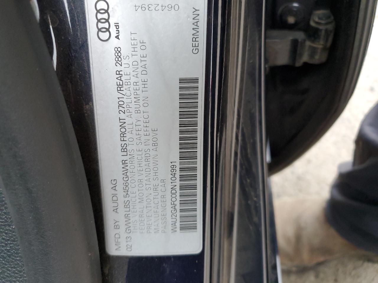 2013 Audi A7 Prestige VIN: WAU2GAFC0DN104991 Lot: 91303835