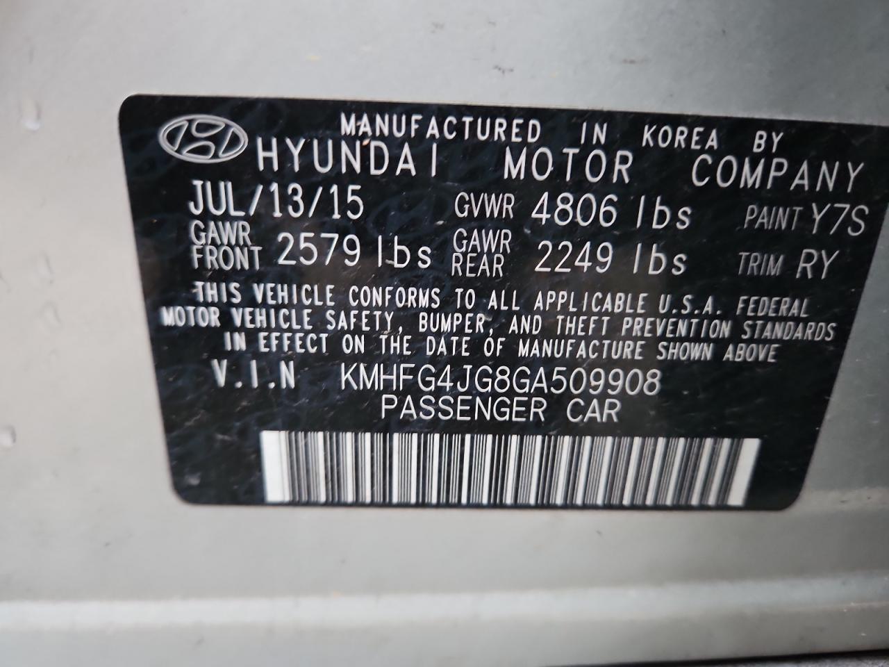 2016 Hyundai Azera VIN: KMHFG4JG8GA509908 Lot: 93934505