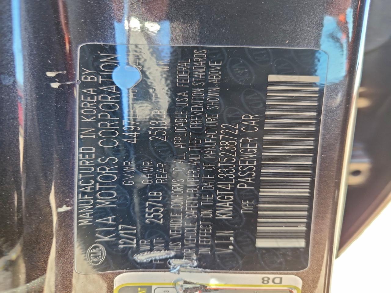 2018 Kia Optima Lx VIN: KNAGT4L33J5238722 Lot: 94188815