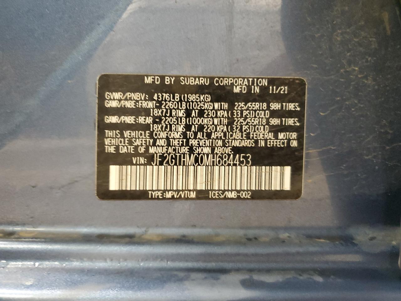 2021 Subaru Crosstrek Limited VIN: JF2GTHMC0MH684453 Lot: 92911755