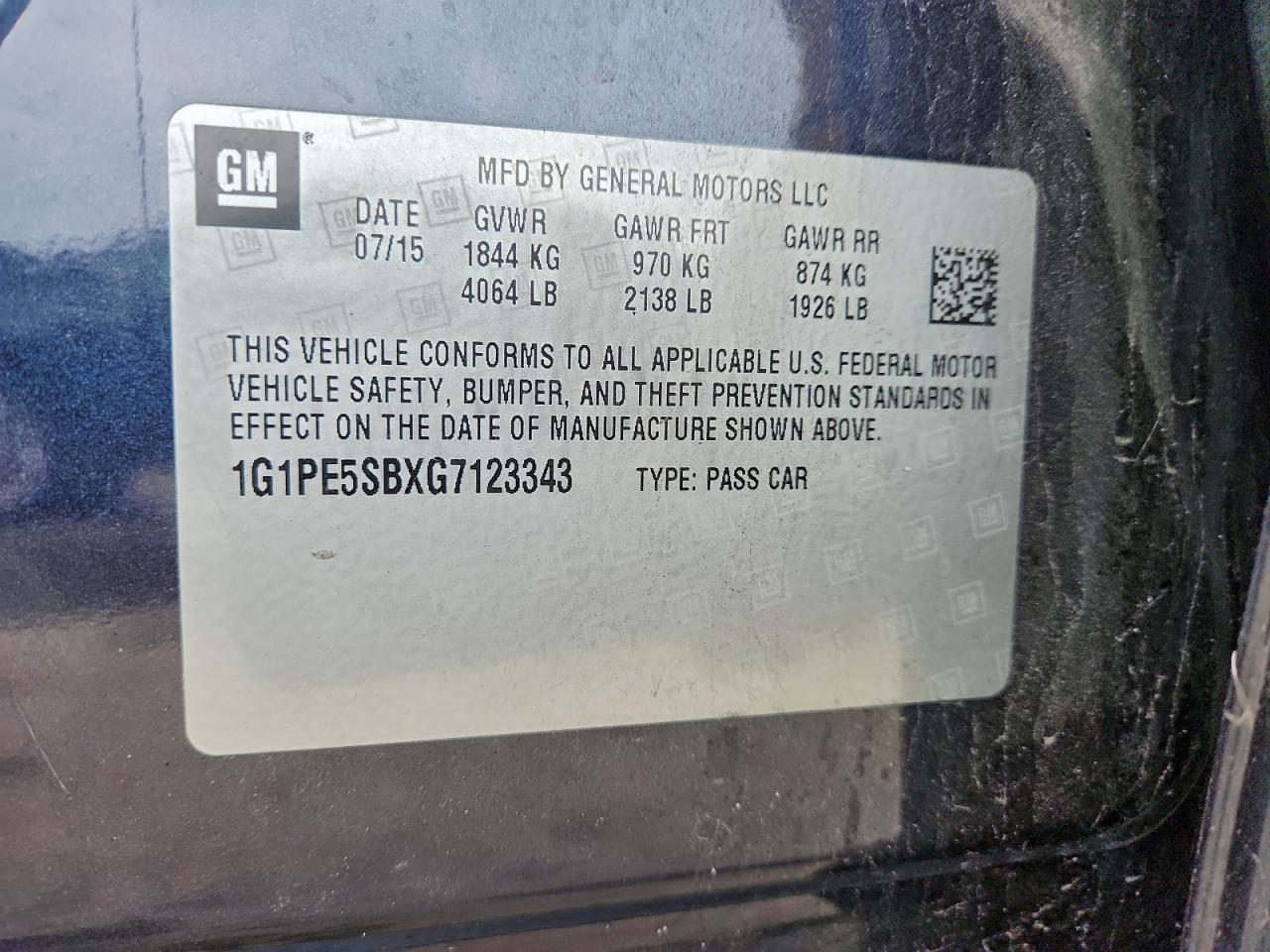 2016 Chevrolet Cruze Limited Lt VIN: 1G1PE5SBXG7123343 Lot: 93886355