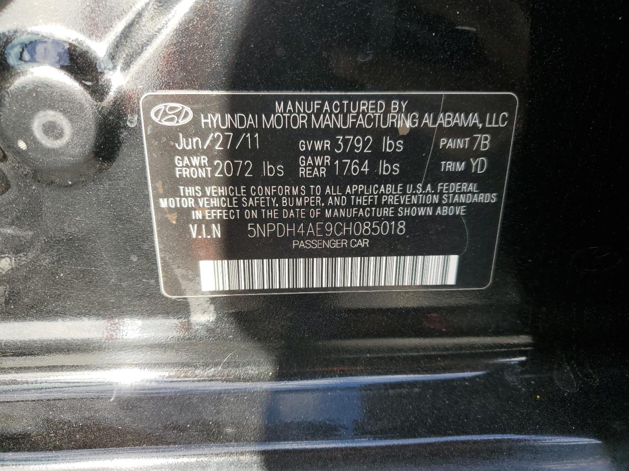 2012 Hyundai Elantra Gls VIN: 5NPDH4AE9CH085018 Lot: 91597635