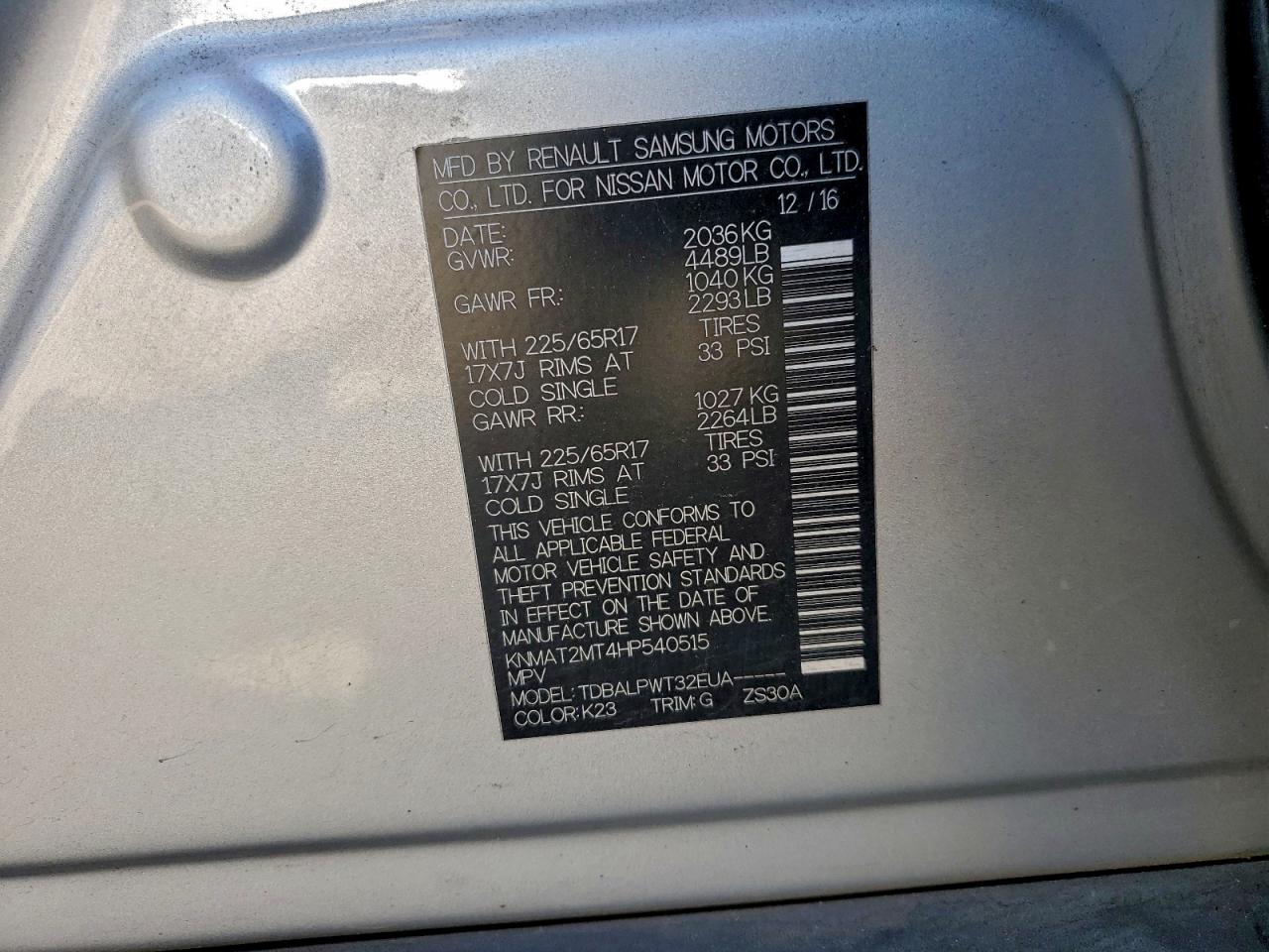 2017 Nissan Rogue S VIN: KNMAT2MT4HP540515 Lot: 93992245