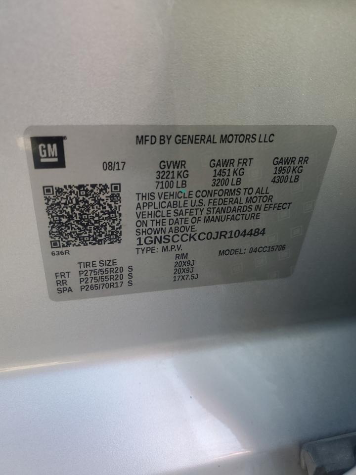 2018 Chevrolet Tahoe C1500 Premier VIN: 1GNSCCKC0JR104484 Lot: 93658455