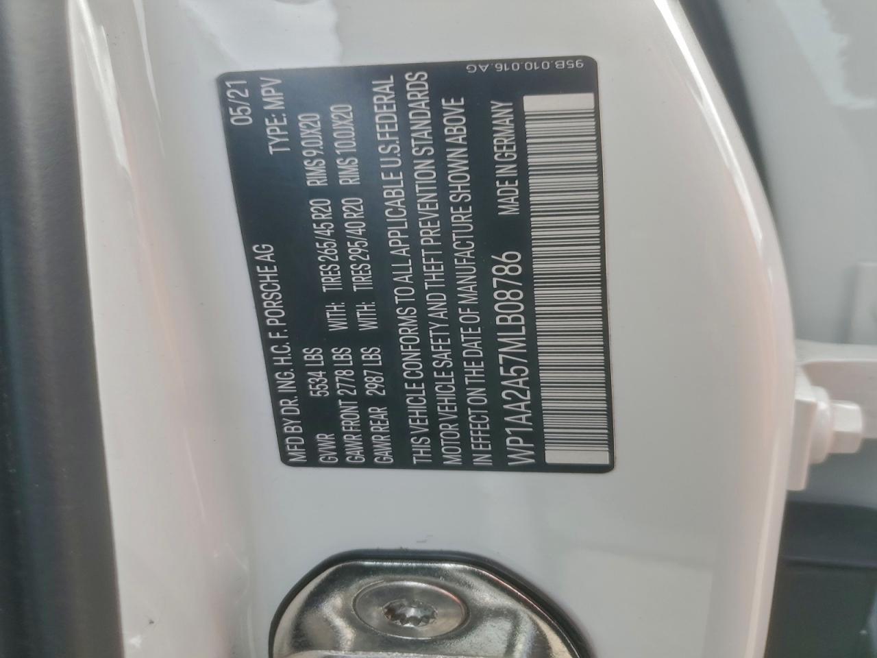 2021 Porsche Macan VIN: WP1AA2A57MLB08786 Lot: 94273345