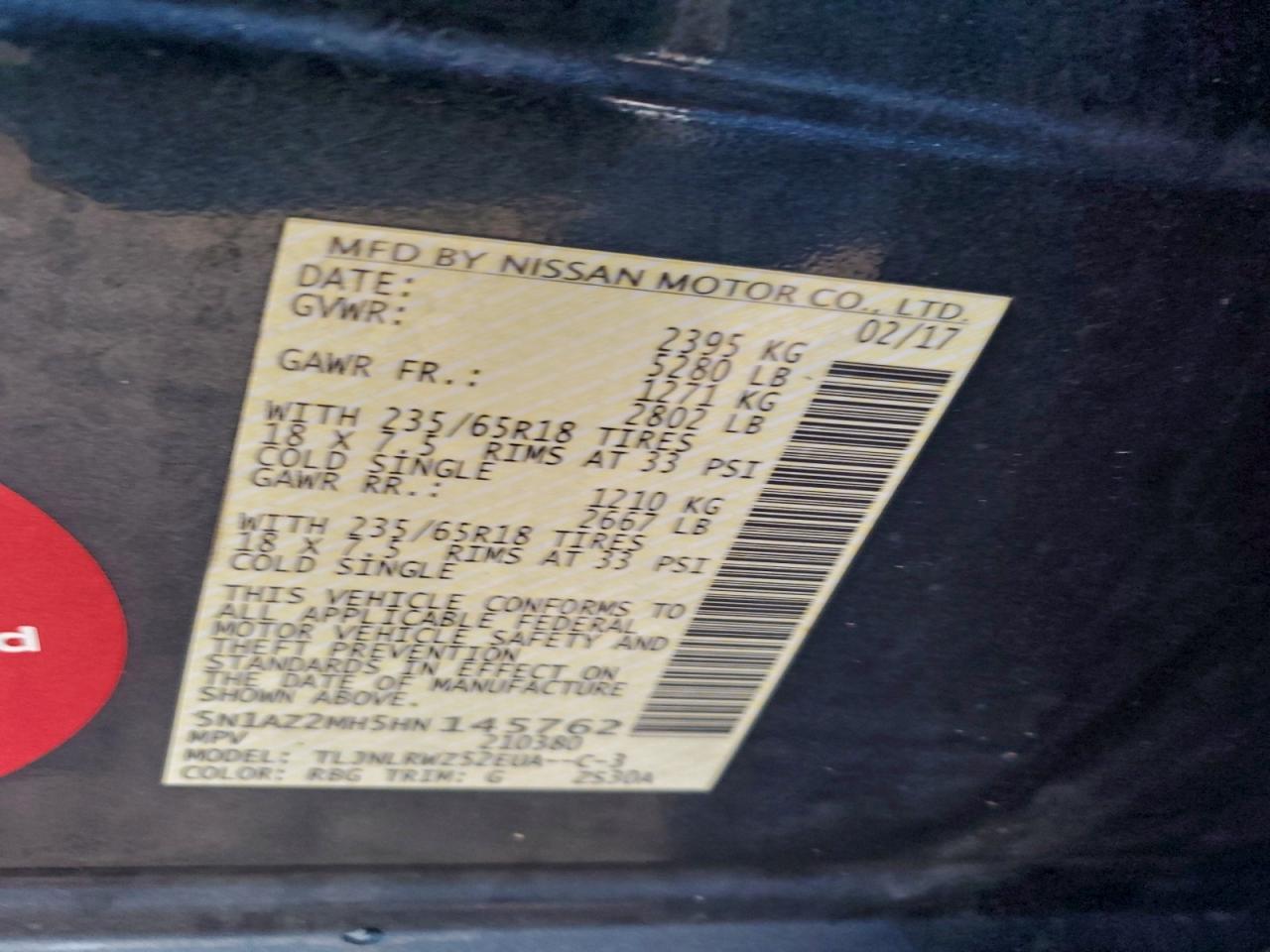 2017 Nissan Murano S VIN: 5N1AZ2MH5HN145762 Lot: 93812935