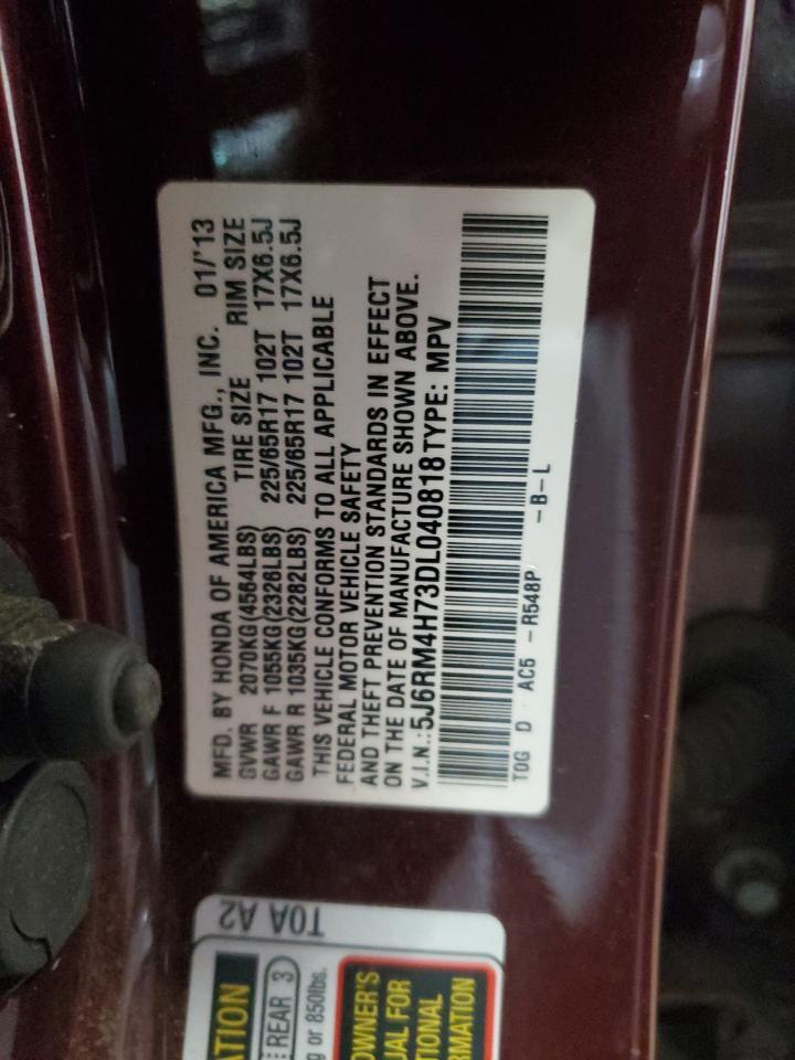 2013 Honda Cr-V Exl VIN: 5J6RM4H73DL040818 Lot: 92811315