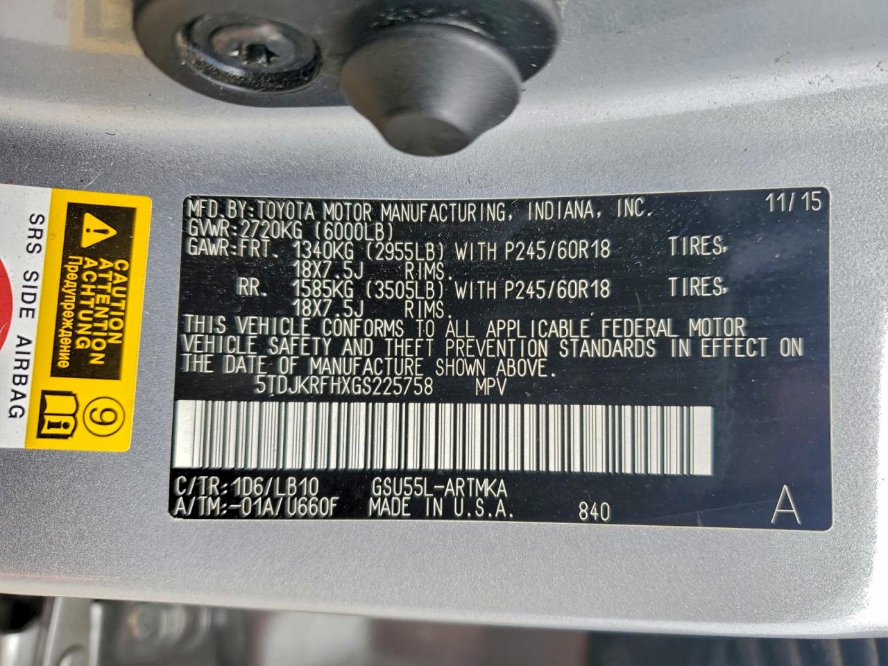 2016 Toyota Highlander Xle VIN: 5TDJKRFHXGS225758 Lot: 94150335