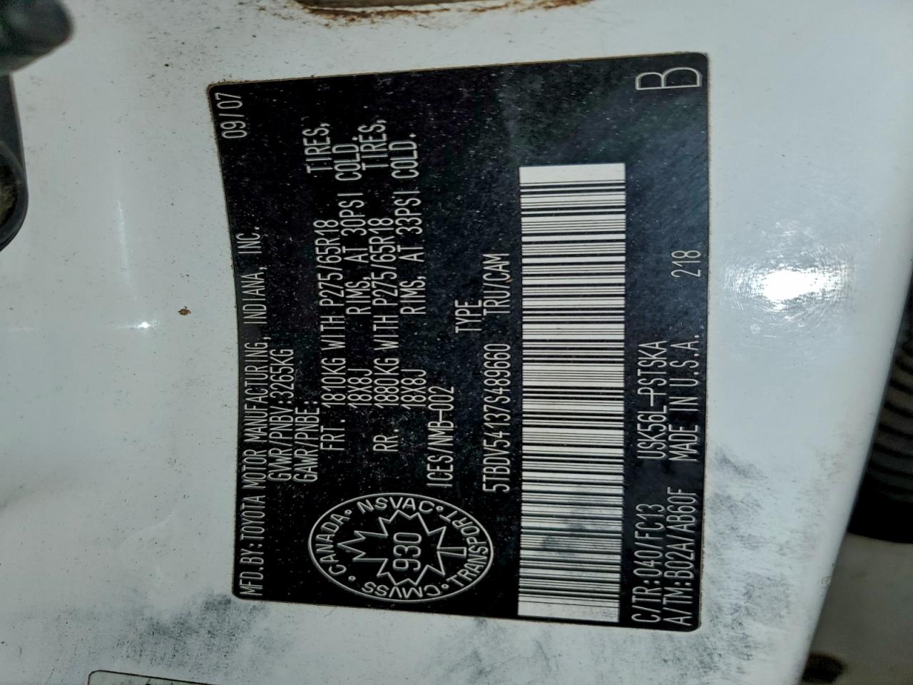 2007 Toyota Tundra Crewmax Sr5 VIN: 5TBDV54137S489660 Lot: 94815425