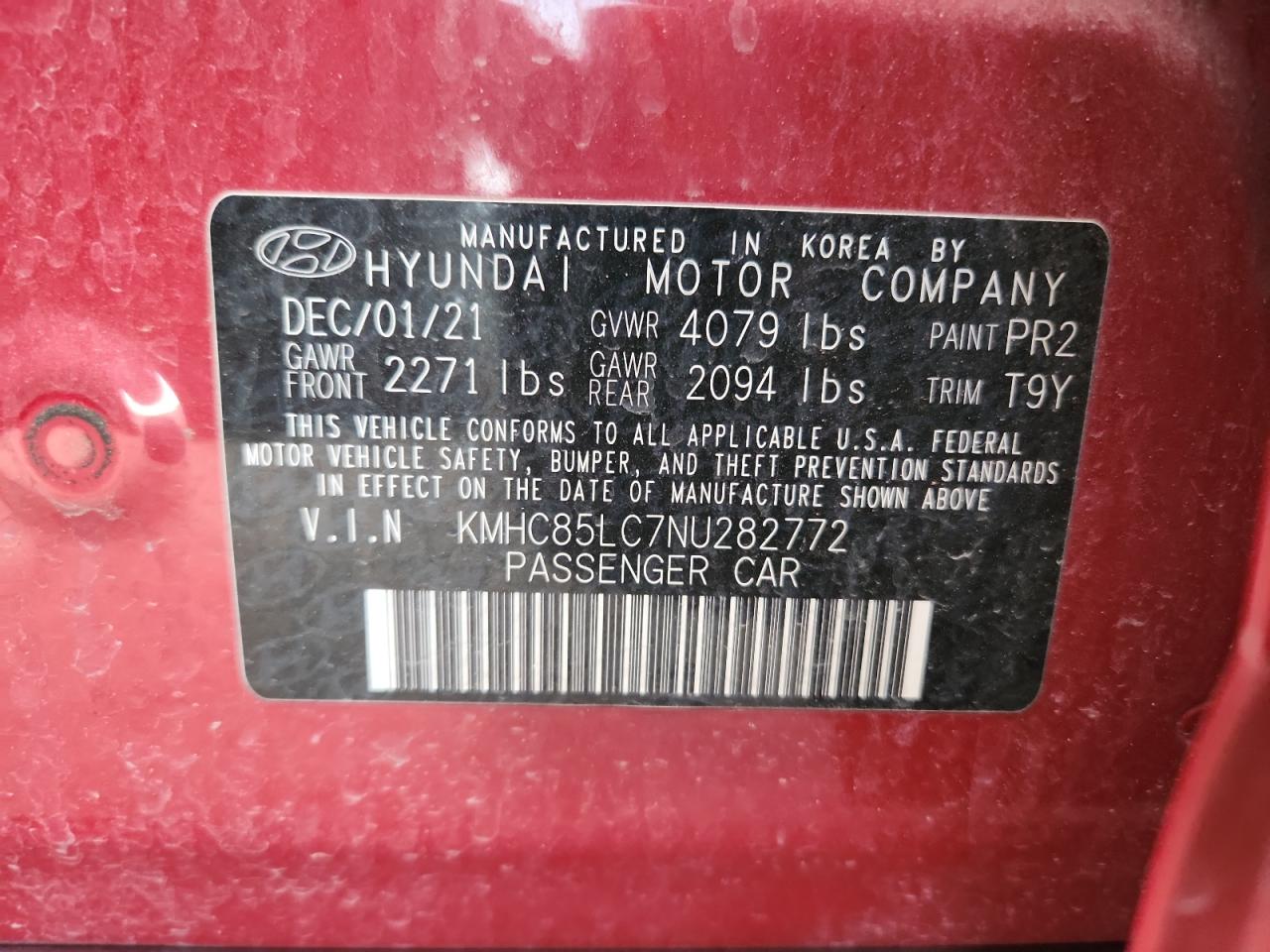 2022 Hyundai Ioniq Sel VIN: KMHC85LC7NU282772 Lot: 91913265