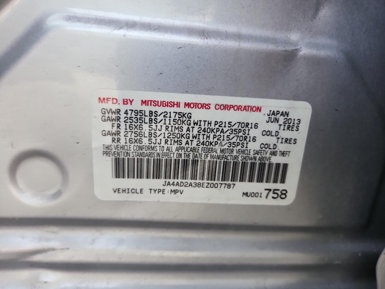 2014 Mitsubishi Outlander Es VIN: JA4AD2A38EZ007787 Lot: 91266635